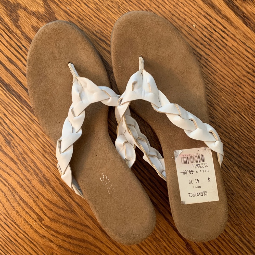 Aerosoles White Braided Strap Flip Flop with Heel